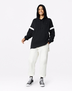 Converse Rib Inset Pullover Női Pulóver Fekete | NRWVKSJ-HU